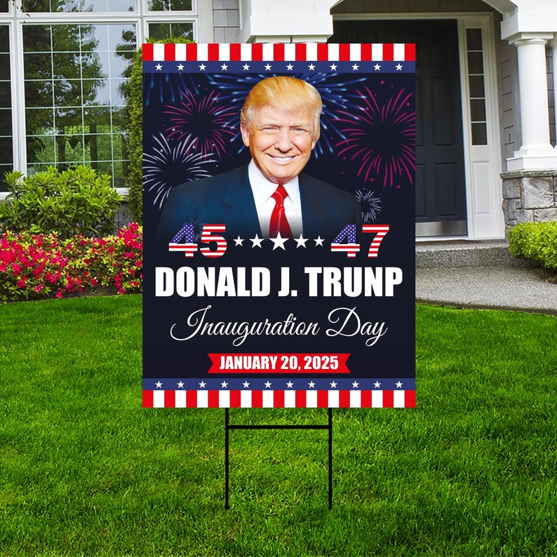 Trump Inauguration 2025 Yard Sign - JD Vance Lawn Sign, 45 47 President Donald Trump Sign, Trump Inauguration Yard Sign with Metal H-Stake