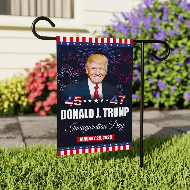 Trump Inauguration 2025 Garden Flag, 12x18 Inch Double Sided, JD Vance Lawn Flag, 45 47 President Donald Trump Flag, Trump Inauguration Flag