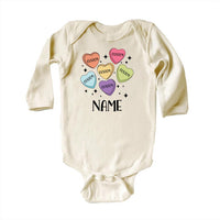 Custom Candy Hearts Baby Bodysuit, Personalized Valentine’s Day Outfit