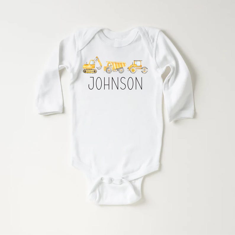 Personalized Construction Baby Shirt, Custom Equipment Outfit
