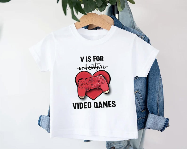 Boys Valentine’s Day Baby Bodysuit, Funny "V is for Video Games" Kids Outfit