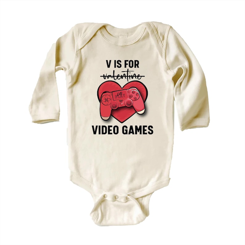 Boys Valentine’s Day Baby Bodysuit, Funny "V is for Video Games" Kids Outfit