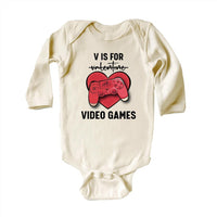 Boys Valentine’s Day Baby Bodysuit, Funny "V is for Video Games" Kids Outfit