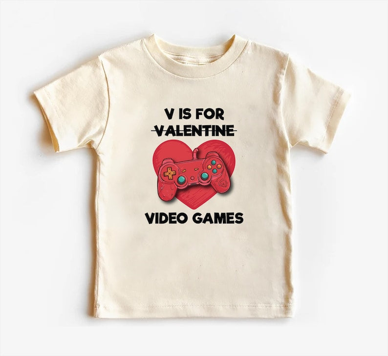 Boys Valentine’s Day Baby Bodysuit, Funny "V is for Video Games" Kids Outfit