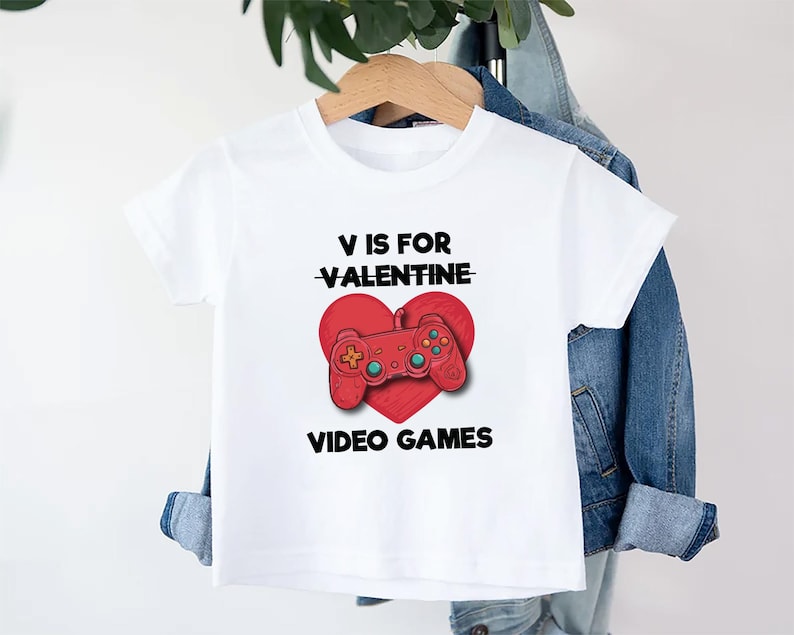 Boys Valentine’s Day Baby Bodysuit, Funny "V is for Video Games" Kids Outfit