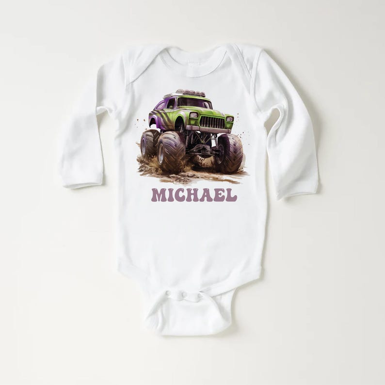 Personalized Monster Truck Baby Shirt, Custom Kids Name Birthday Gift
