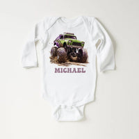 Personalized Monster Truck Baby Shirt, Custom Kids Name Birthday Gift