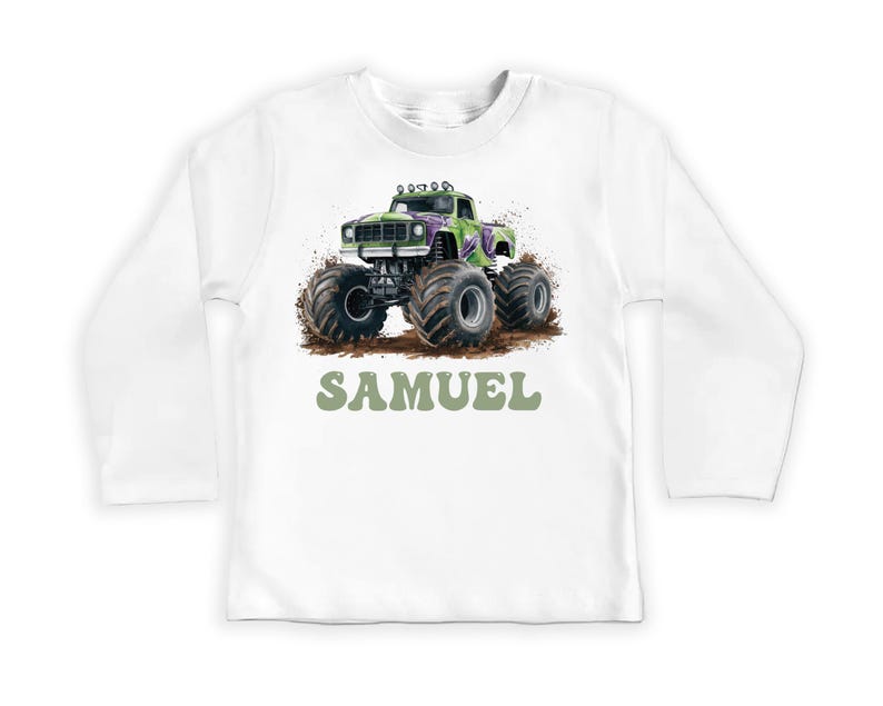 Personalized Monster Truck Baby Shirt, Custom Kids Name Birthday Gift