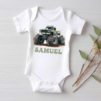 Personalized Monster Truck Baby Shirt, Custom Kids Name Birthday Gift