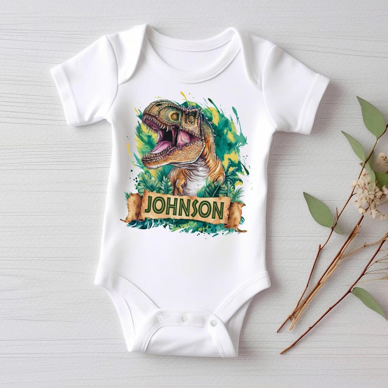 Personalized Dinosaur Baby Bodysuit, Custom Name T-Rex Kids Outfit