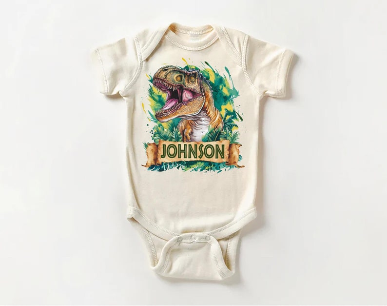 Personalized Dinosaur Baby Bodysuit, Custom Name T-Rex Kids Outfit