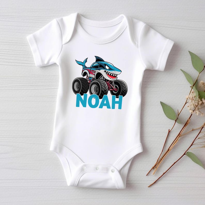 Monster Truck Baby Bodysuit, Personalized Kids Outfit for Truck Lovers