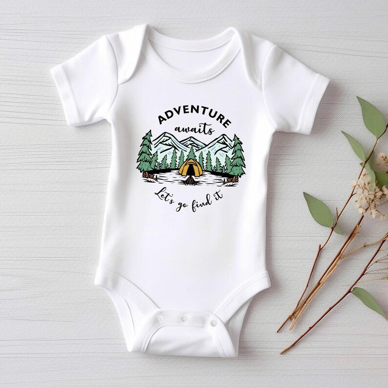 Adventure Awaits Let's Go Find It Baby Bodysuit, Camping Nature Explore Gift