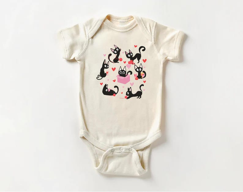 Black Cat Valentine's Day Baby Sweatshirt, Adorable Valentine's Day Gift