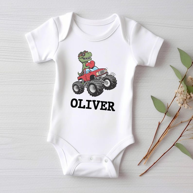 Personalized Dino Valentine Baby Shirt, Cute Dinosaur Kids Gift
