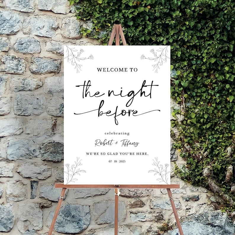 Rehearsal Dinner Welcome Sign, The Night Before Wedding Sign, Modern Minimalist Wedding Sign