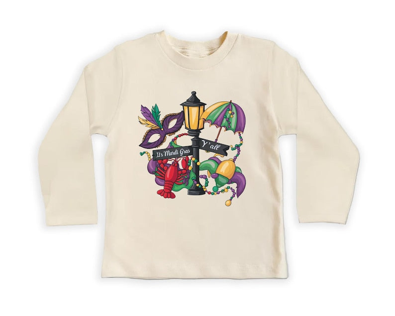 It's Mardi Gras Y'all Baby Sweatshirt, Festive Mardi Gras Kids Outfit