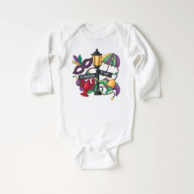 It's Mardi Gras Y'all Baby Sweatshirt, Festive Mardi Gras Kids Outfit