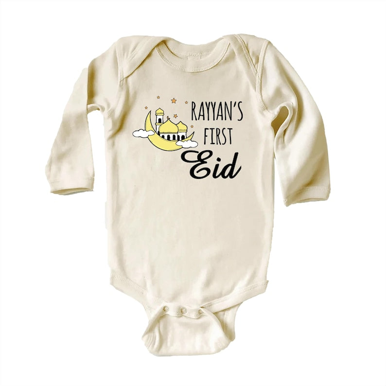 Custom My First Eid Baby Shirt, Muslim Eid Mubarak Outfit for 1st Eid