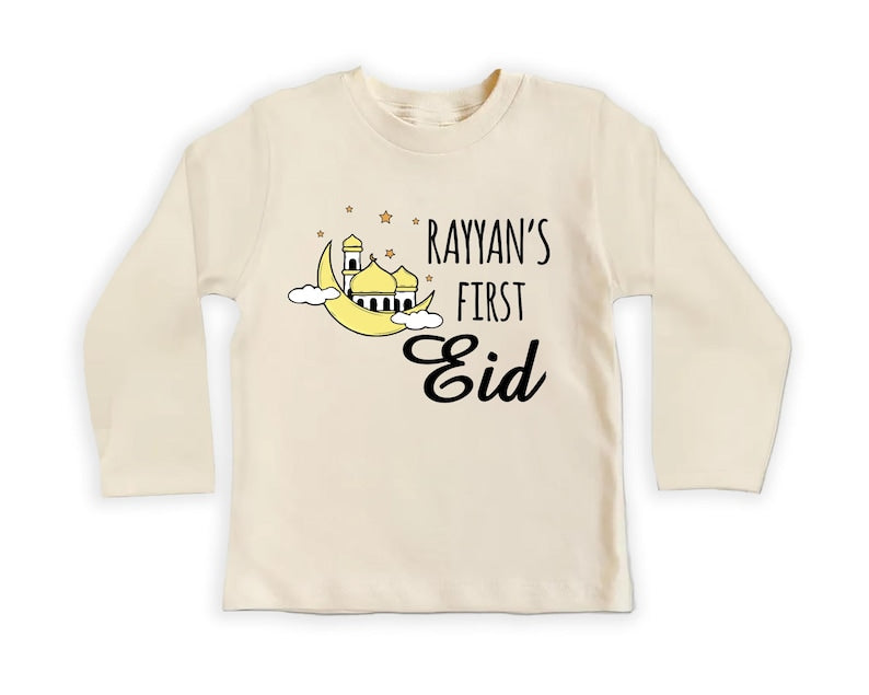 Custom My First Eid Baby Shirt, Muslim Eid Mubarak Outfit for 1st Eid
