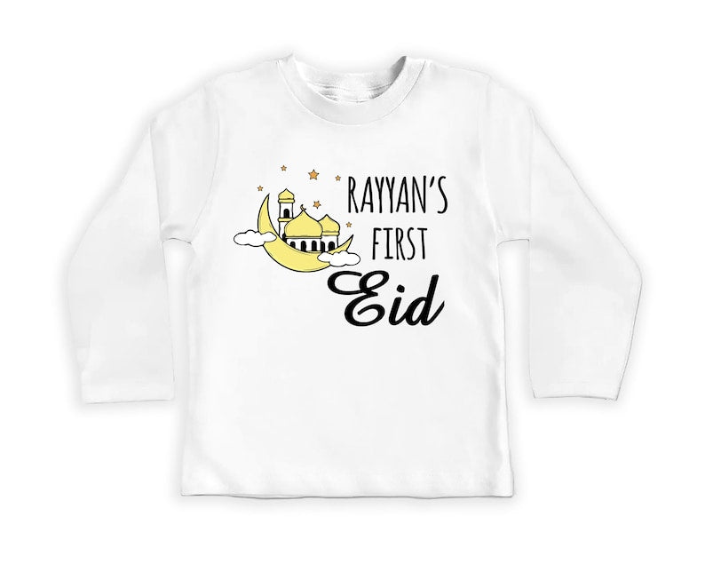 Custom My First Eid Baby Shirt, Muslim Eid Mubarak Outfit for 1st Eid