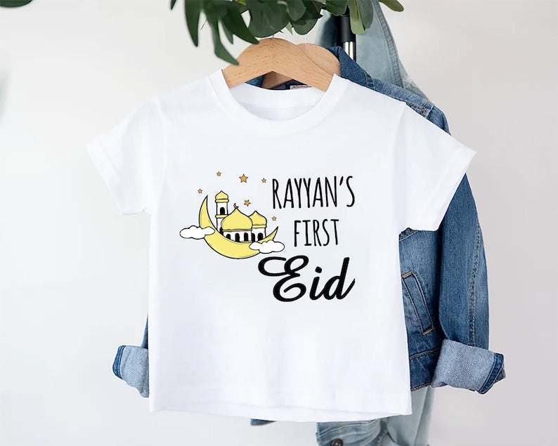 Custom My First Eid Baby Shirt, Muslim Eid Mubarak Outfit for 1st Eid
