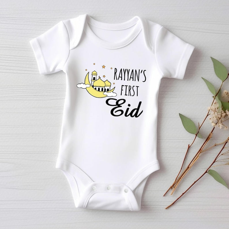 Custom My First Eid Baby Shirt, Muslim Eid Mubarak Outfit for 1st Eid