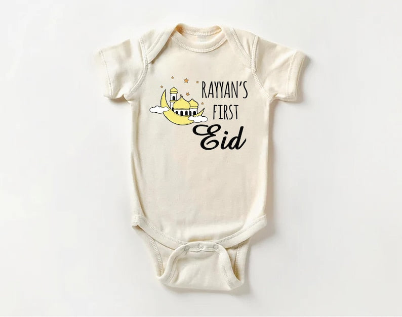 Custom My First Eid Baby Shirt, Muslim Eid Mubarak Outfit for 1st Eid