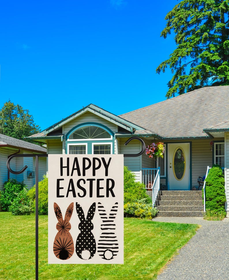 Happy Easter Bunnies Welcome Garden Flag, 12x18 Inch Double Sided, Rabbit Easter Day Yard Holiday Decorations, Easter Bunnies Flag