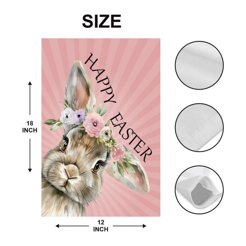 Happy Easter Bunny Garden Flag, 12x18 Inch Double Sided, Rabbit Flower Flag, Easter Rabbit Flag, Easter Bunny Flag Outdoor Decoration