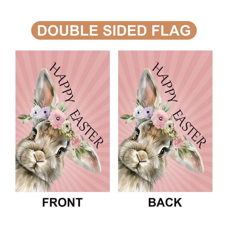Happy Easter Bunny Garden Flag, 12x18 Inch Double Sided, Rabbit Flower Flag, Easter Rabbit Flag, Easter Bunny Flag Outdoor Decoration