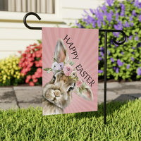 Happy Easter Bunny Garden Flag, 12x18 Inch Double Sided, Rabbit Flower Flag, Easter Rabbit Flag, Easter Bunny Flag Outdoor Decoration