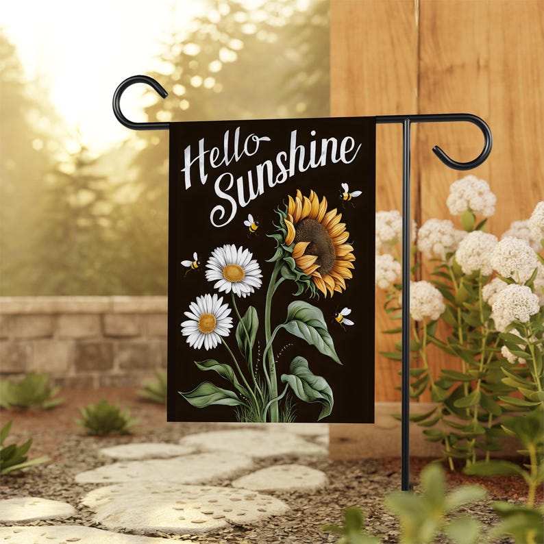 Daisy Sunflower Hello Sunshine Garden Flag, 12x18 Inch Double Sided, Summer Seasonal Flag, Holiday Flag, Welcome Flag Outdoor Decoration