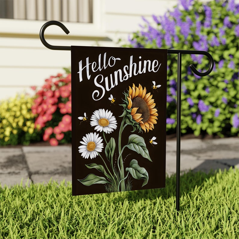 Daisy Sunflower Hello Sunshine Garden Flag, 12x18 Inch Double Sided, Summer Seasonal Flag, Holiday Flag, Welcome Flag Outdoor Decoration