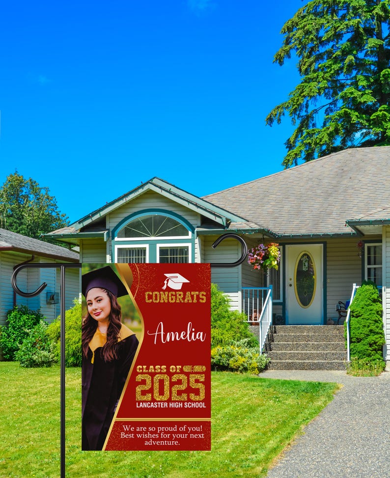 Personalized Graduation Garden Flag with Photo, Double Sided, Custom Name & School, Graduation Decoration 2025 Yard Sign, Class of 2025 Flag