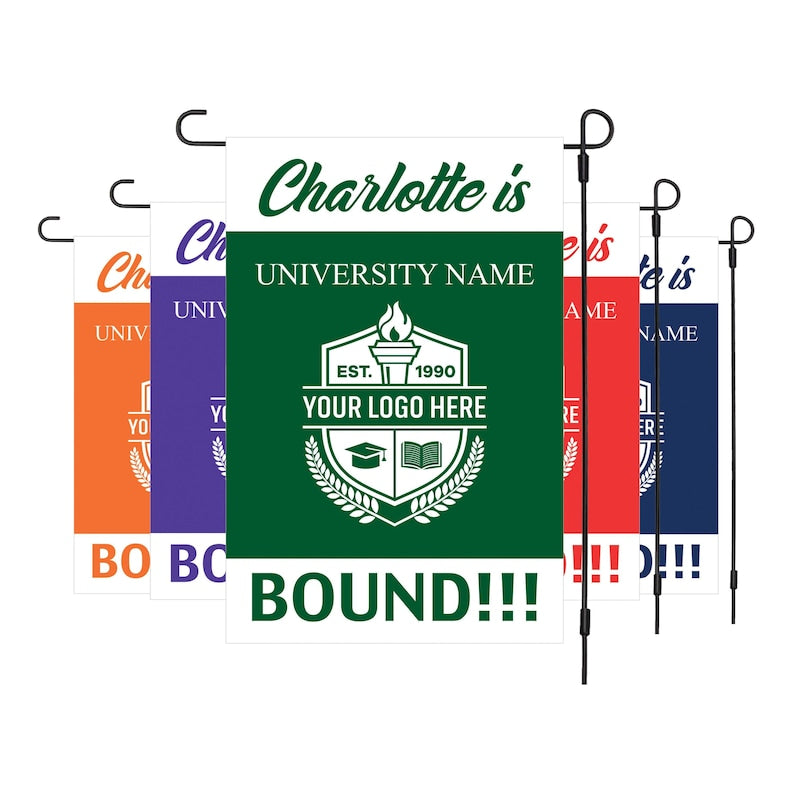 Personalized College Bound Garden Flag, Double Sided Custom University, College Logo, Class of 2024 Flag, School Graduation 2025 Yard Sign
