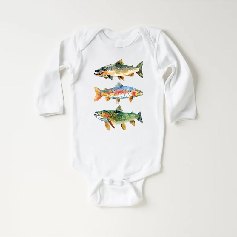 Trout Fishing Baby Shirt, Outdoor Kids Outfit