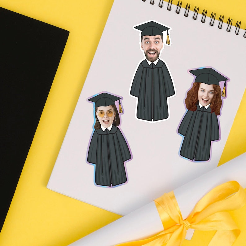 Custom Face Graduation Vinyl Sticker, High School Senior Grad Decal, College Graduate Stickers