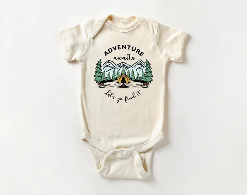 Adventure Awaits Let's Go Find It Baby Bodysuit, Camping Nature Explore Gift