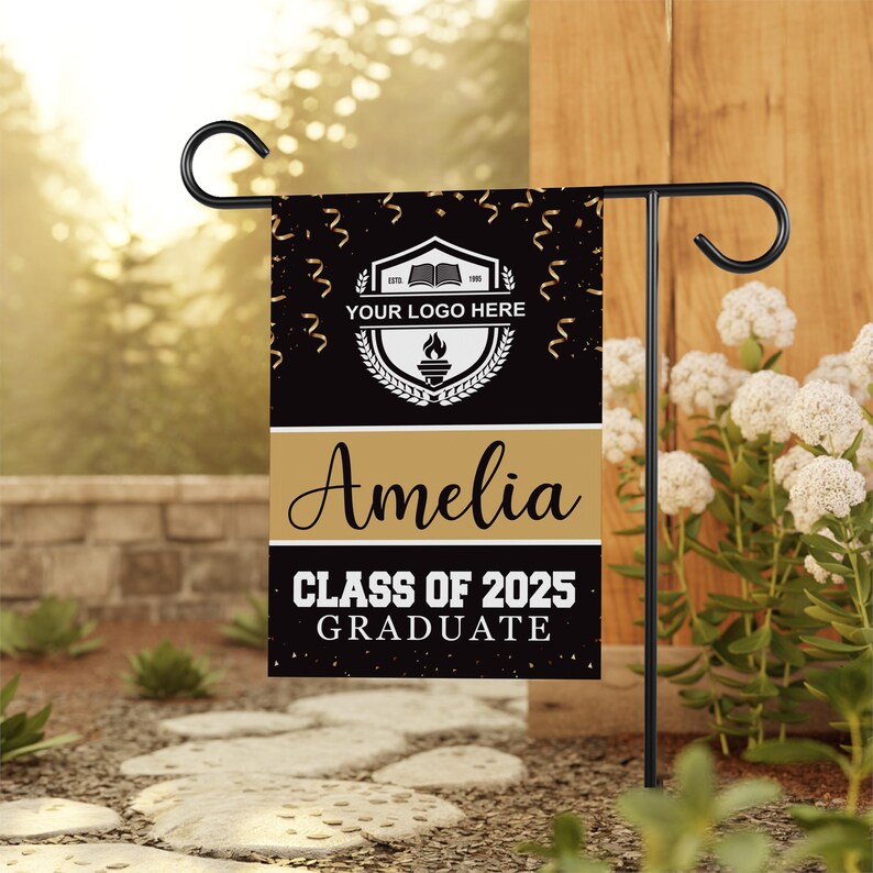 Personalized College Graduation Garden Flag, Double Sided Custom School, University Logo, Class of 2025 Yard Sign, Graduate Celebration Flag