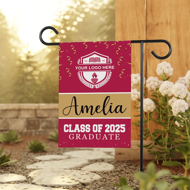 Personalized College Graduation Garden Flag, Double Sided Custom School, University Logo, Class of 2025 Yard Sign, Graduate Celebration Flag