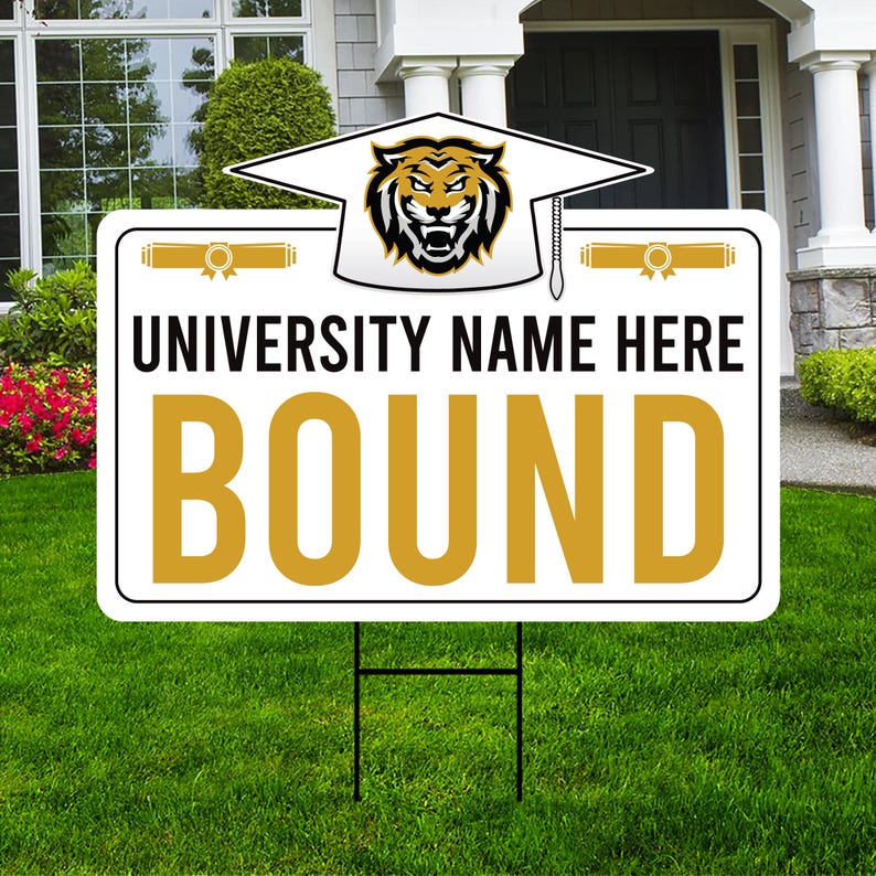 Personalized College Bound Yard Sign, College Logo Sign, Custom Graduate College University Bound Yard Sign with Metal H-Stake