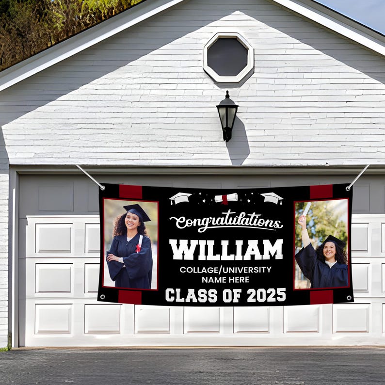 Graduation 2025 Personalized Banner Sign With Photo - 13 Oz Before After Memories Custom Class of 2025 Graduation Banner With Metal Grommets