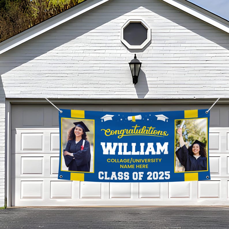 Graduation 2025 Personalized Banner Sign With Photo - 13 Oz Before After Memories Custom Class of 2025 Graduation Banner With Metal Grommets