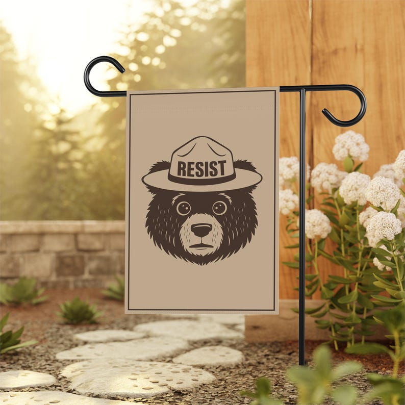 Resist Bear Garden Flag, 12x18 Inch Double Sided, Resist Hate, Anti-Trump, Protect Our National Parks, Resist Racism, Resist Fascism Flag