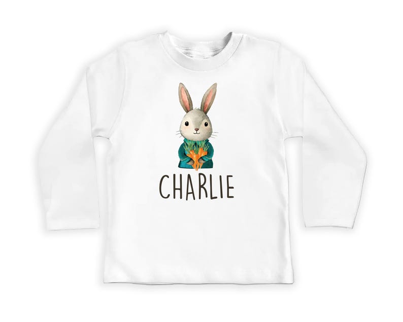 Personalized Name Bunny Boys Baby Bodysuit, Baby Shirt, Toddler Sweatshirt - Custom Easter Rabbit Gift