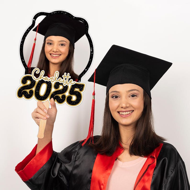 Custom Face Fans With Wooden Handle, Graduation Head, Grad Face Fans, Class of 2025 Head Fans, Graduation Faces on a Stick