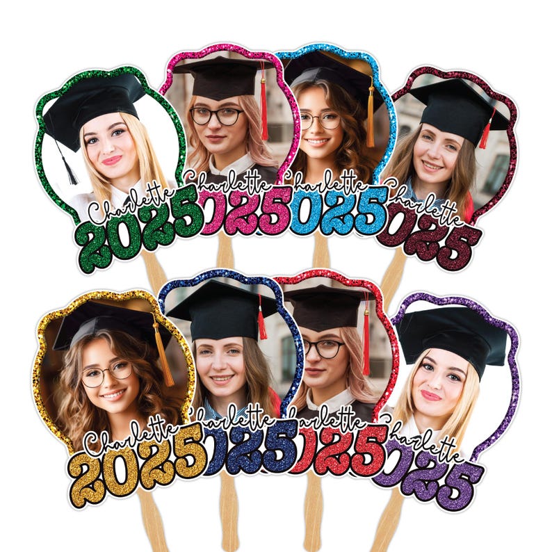 Custom Face Fans With Wooden Handle, Graduation Head, Grad Face Fans, Class of 2025 Head Fans, Graduation Faces on a Stick