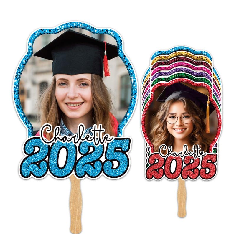 Custom Face Fans With Wooden Handle, Graduation Head, Grad Face Fans, Class of 2025 Head Fans, Graduation Faces on a Stick