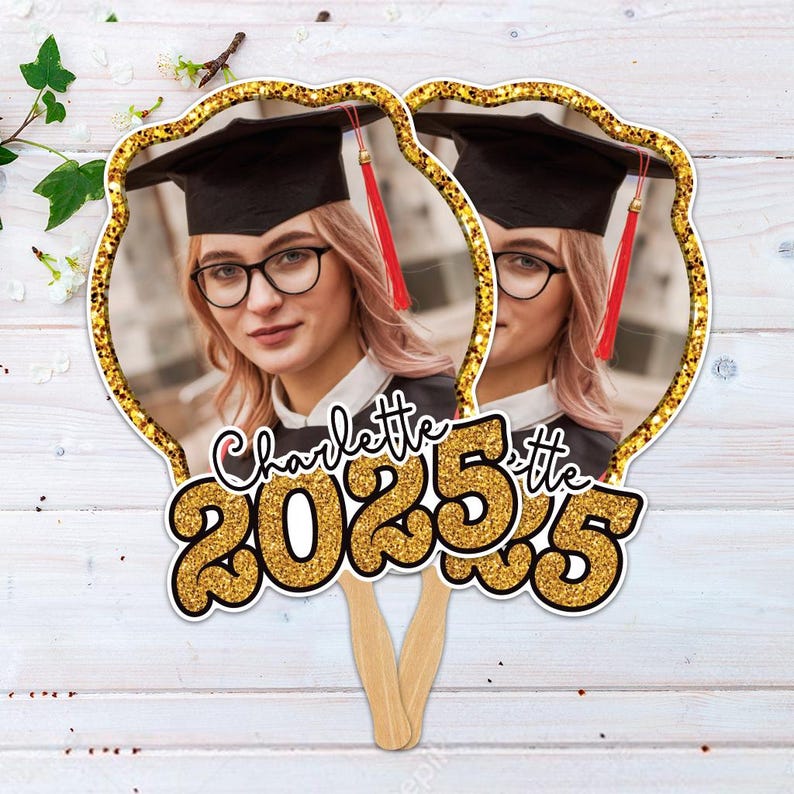 Custom Face Fans With Wooden Handle, Graduation Head, Grad Face Fans, Class of 2025 Head Fans, Graduation Faces on a Stick